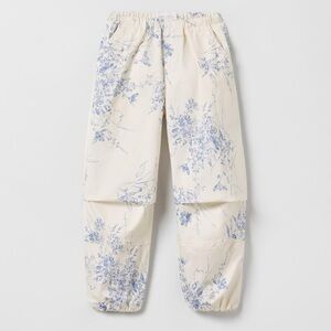Girls Floral Print Cream and Blue Pants
